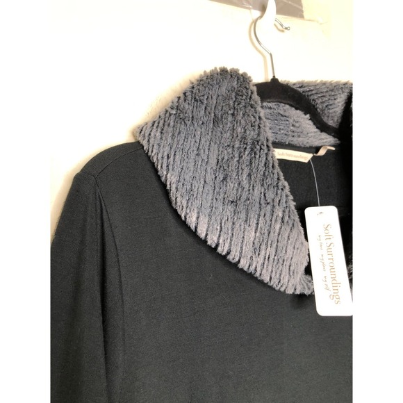 NWT Soft Surroundings Black Kindling Top Cowl Neck Gray Faux Fur Trim 1X Cozy - Picture 9 of 16